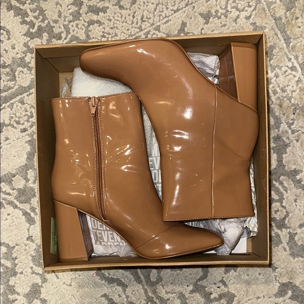 Tan Patent Leather Booties